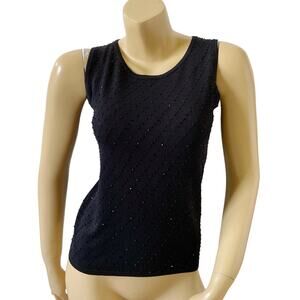 Kate Hill Petite Black Beaded Silk Blend Sleeveless Knit Top PXS